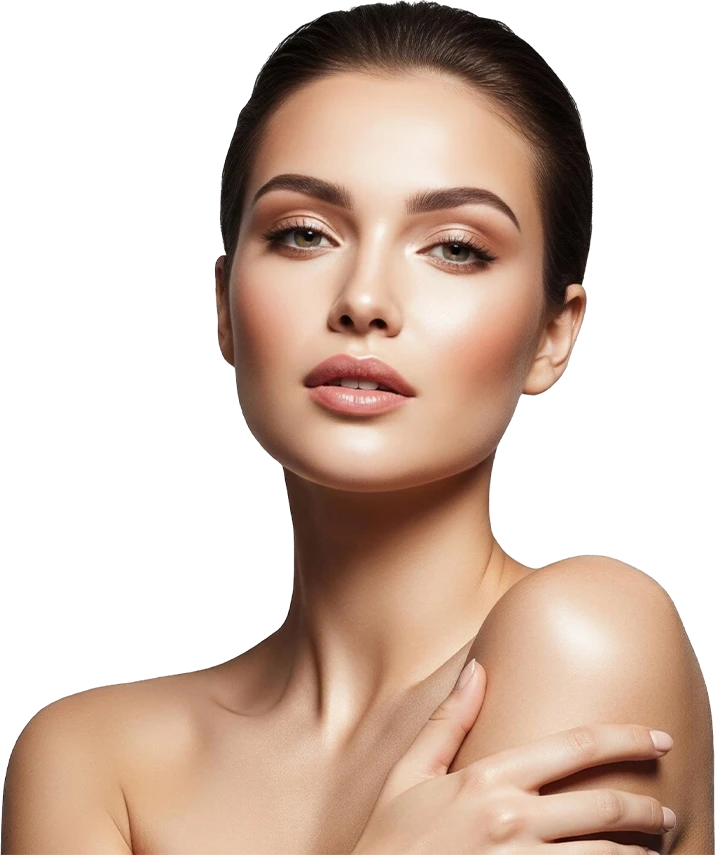 Close-up portrait of woman with flawless skin